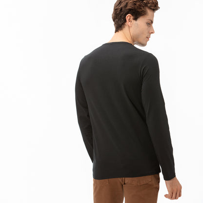 Lacoste Erkek Regular Fit Uzun Kollu Bisiklet Yaka Siyah T-shirt