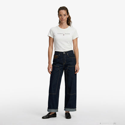 Tommy Hilfiger Linear Kadın Beyaz T-shirt