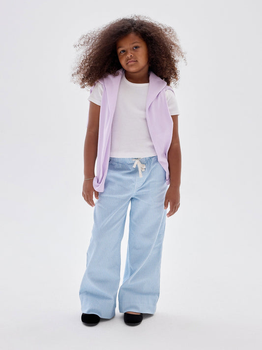Açık Mavi Çizgili Pull-on Wide-leg Pantolon