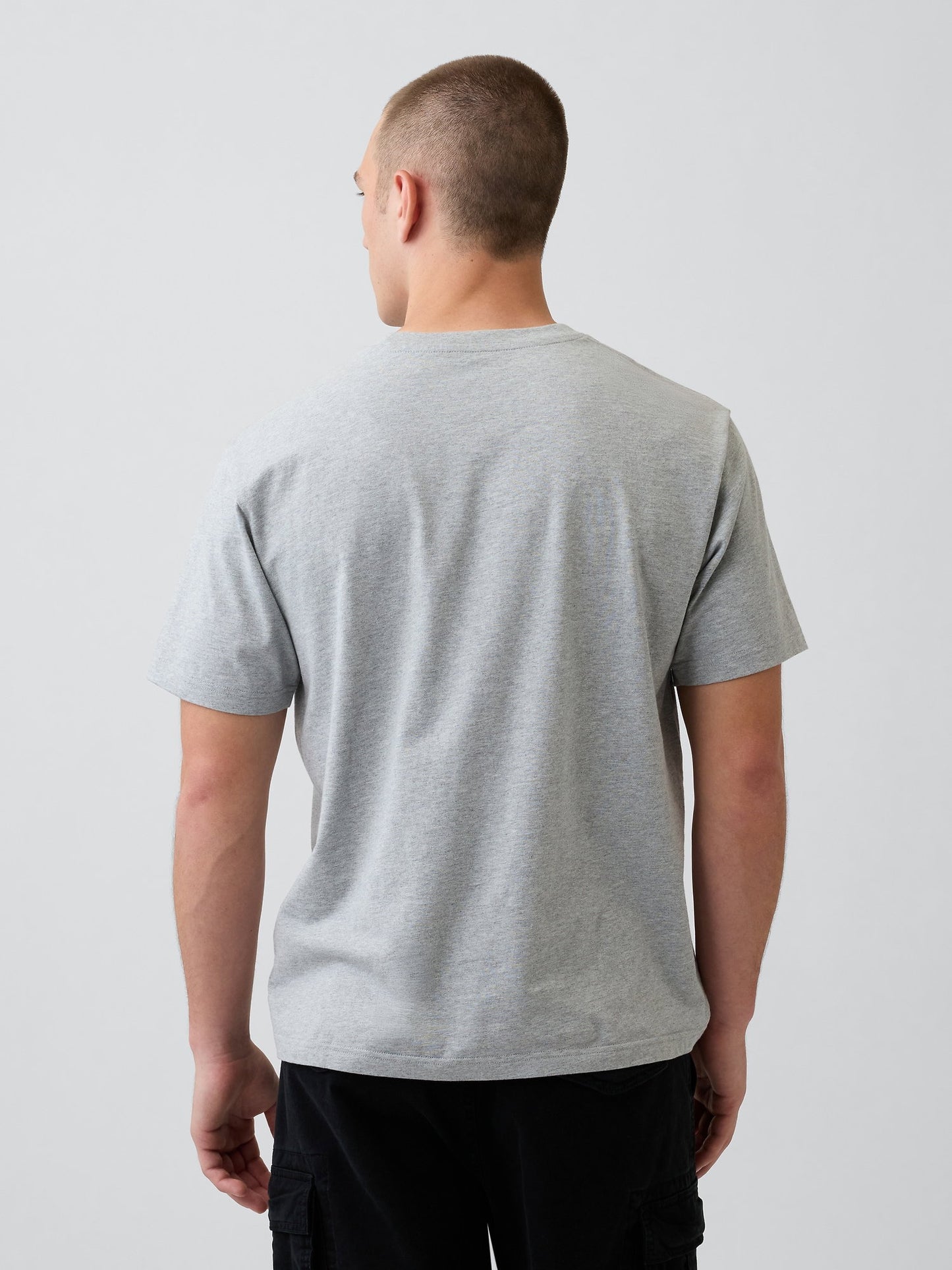 Gri Snoopy Logo Relaxed Grafik Baskılı T-shirt