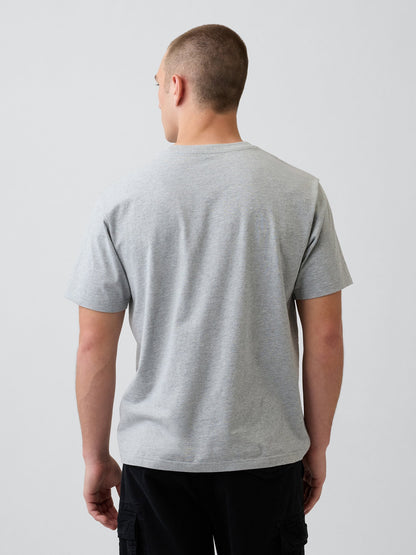 Gri Snoopy Logo Relaxed Grafik Baskılı T-shirt