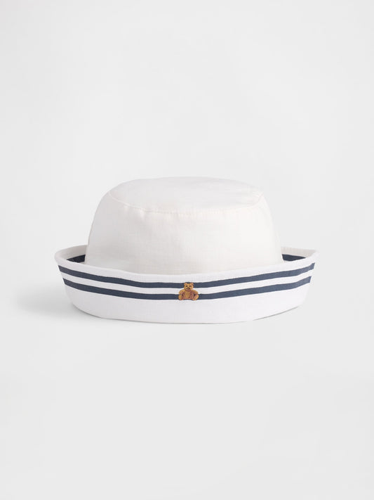 Beyaz Keten Karışımlı Sailor Bucket Şapka