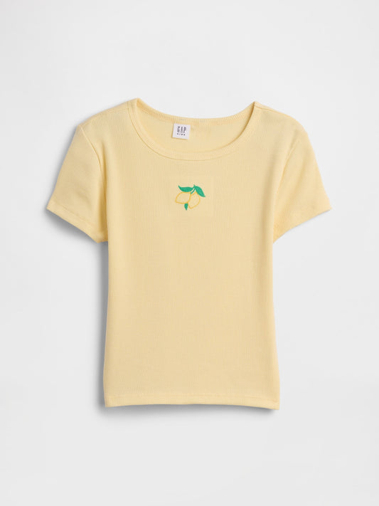 Sarı Kids Ribbed Bisiklet Yaka T-shirt