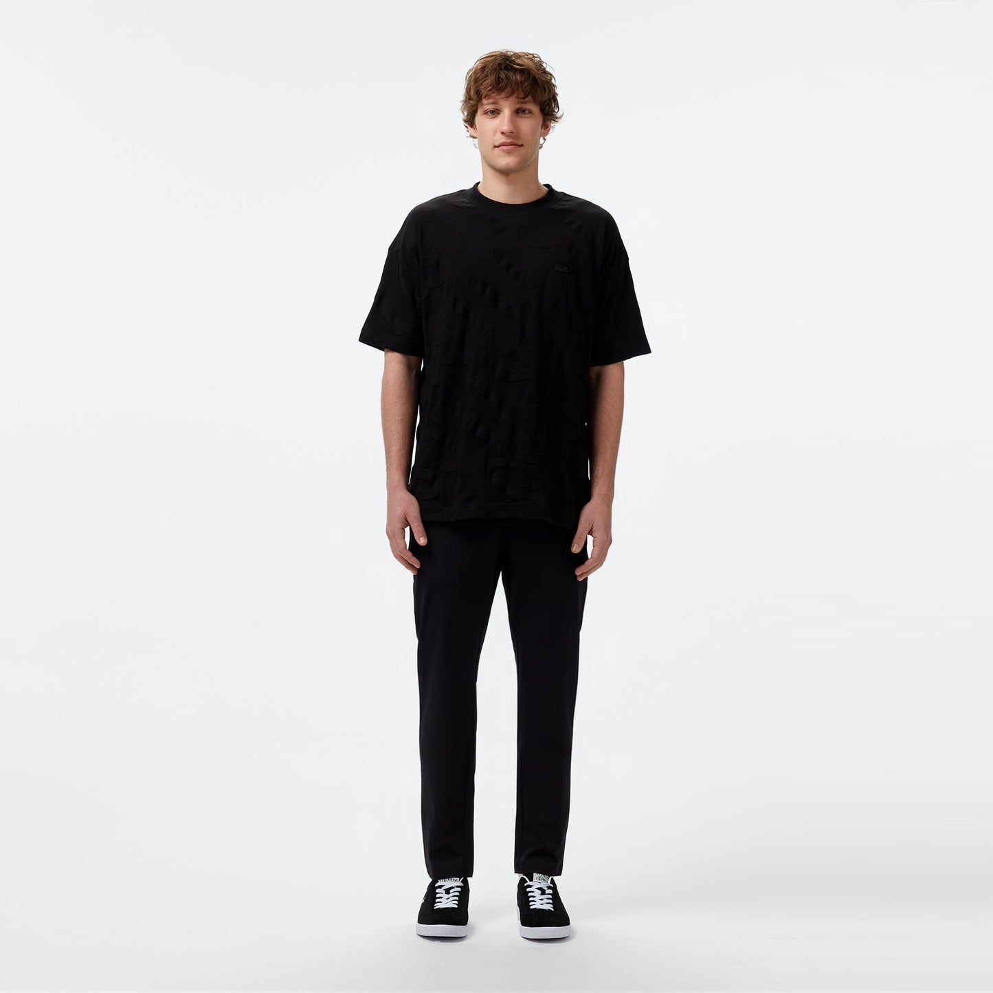 Lacoste Erkek Bisiklet Yaka Desenli Siyah T-shirt