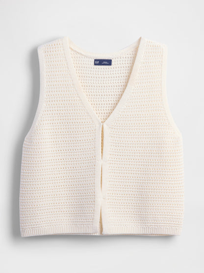 Beyaz 100% Pamuk Crochet Yelek