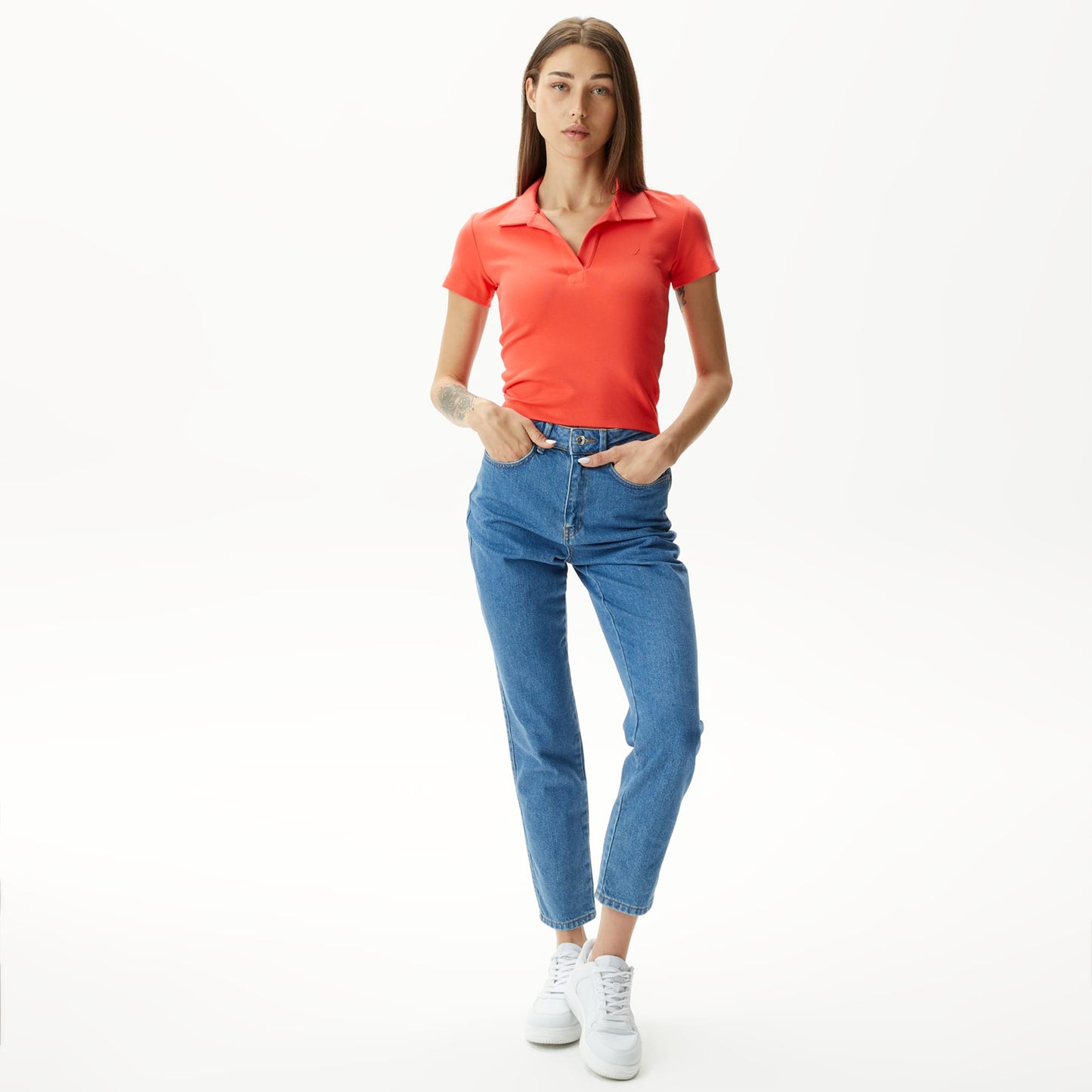 Nautica Kadın Kırmızı Slim Fit Kısa Kollu Polo Yaka T-shirt