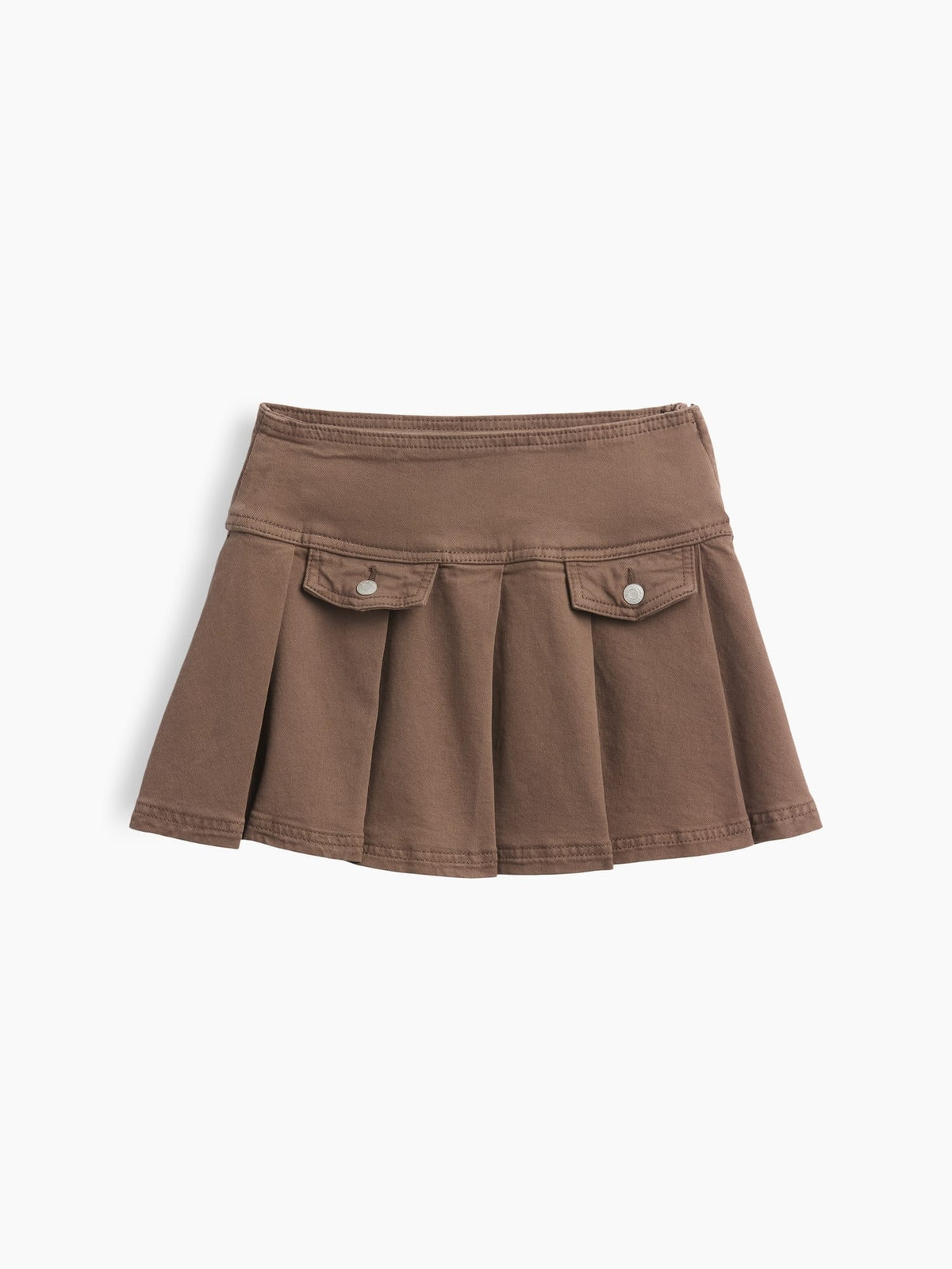 Kahverengi Denim Pileli Mini Etek
