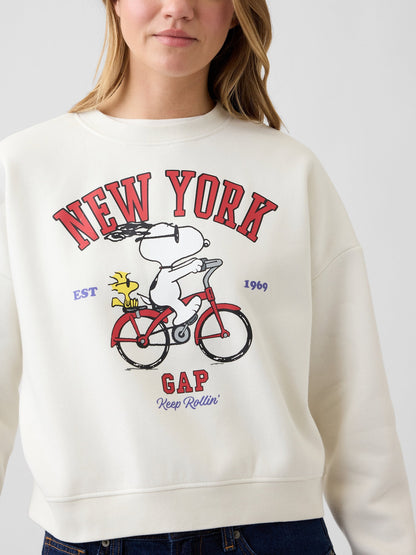 Krem Peanuts Oversized Wedge Bisiklet Yaka Sweatshirt