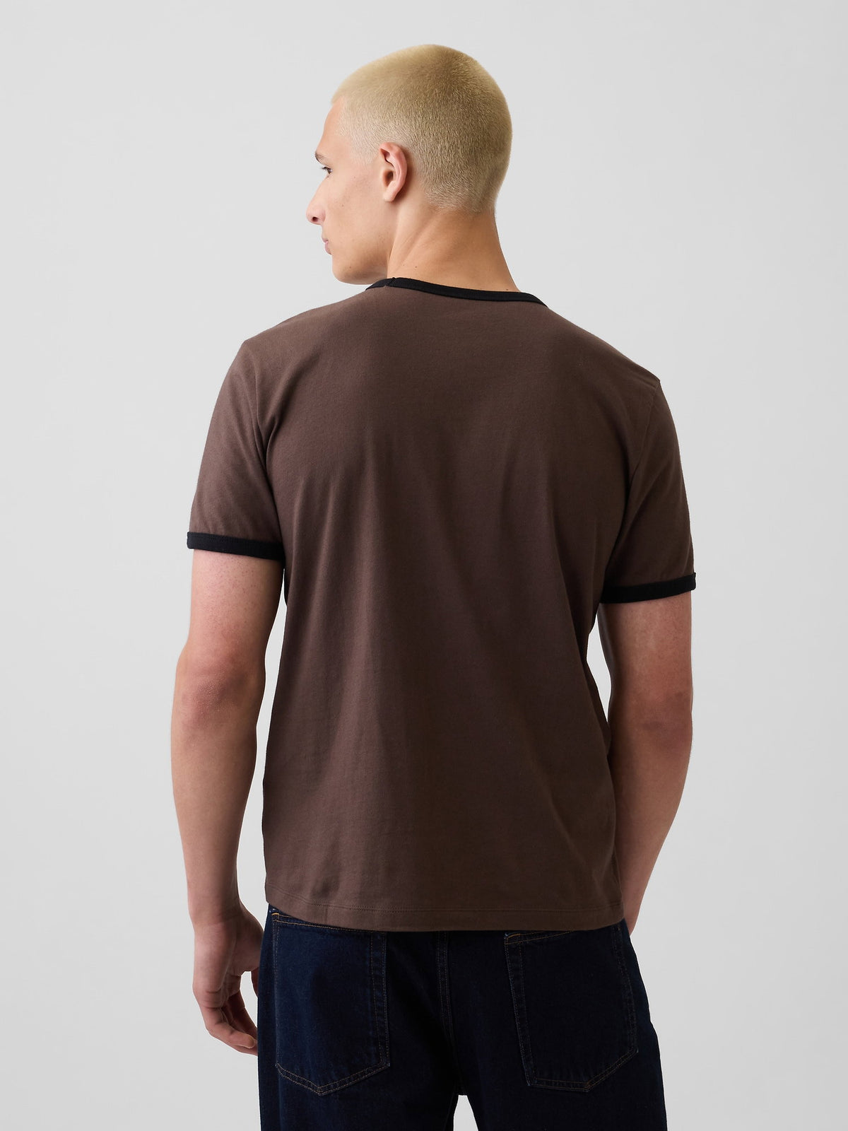 Kahverengi Klasik Bisiklet Yaka T-shirt