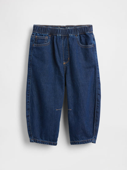 Koyu Mavi Pull-on Barrel Jean Pantolon