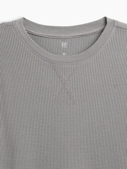 Açık Gri Waffle-knit Bisiklet Yaka T-shirt