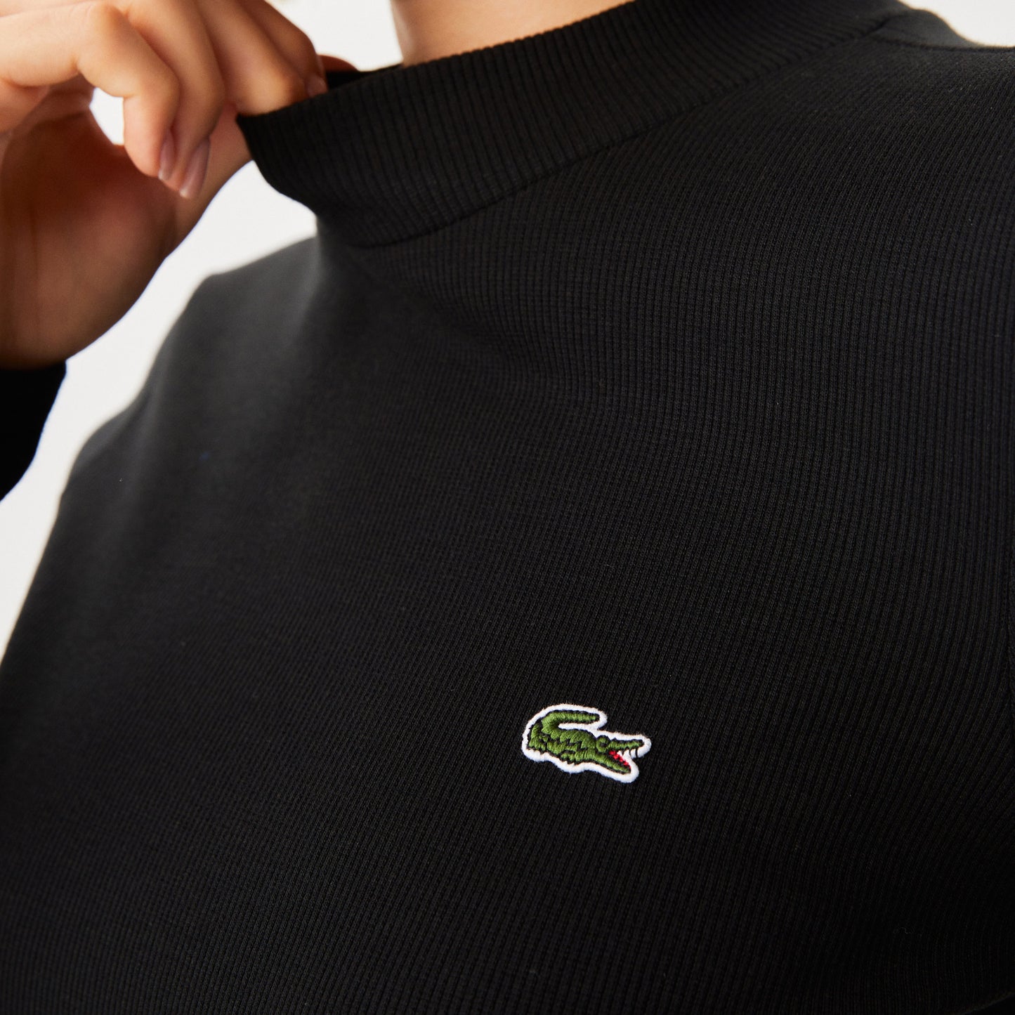 Lacoste Kadın Slim Fit Uzun Kollu Bisiklet Yaka Siyah T-shirt