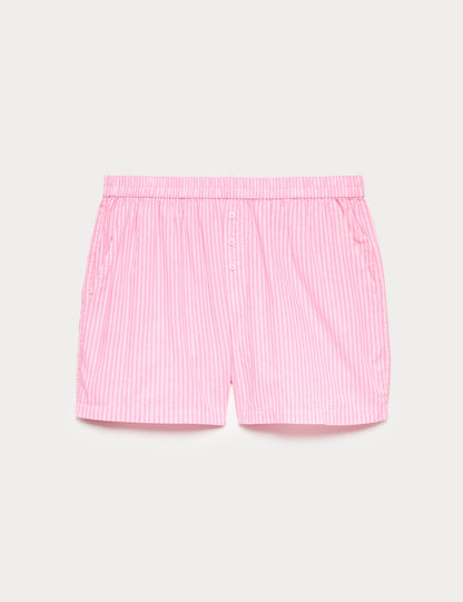 Saf Pamuklu Çizgili Pijama Şortu