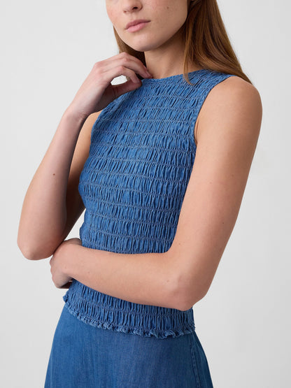 Mavi Smocked Kolsuz Boatneck Bluz