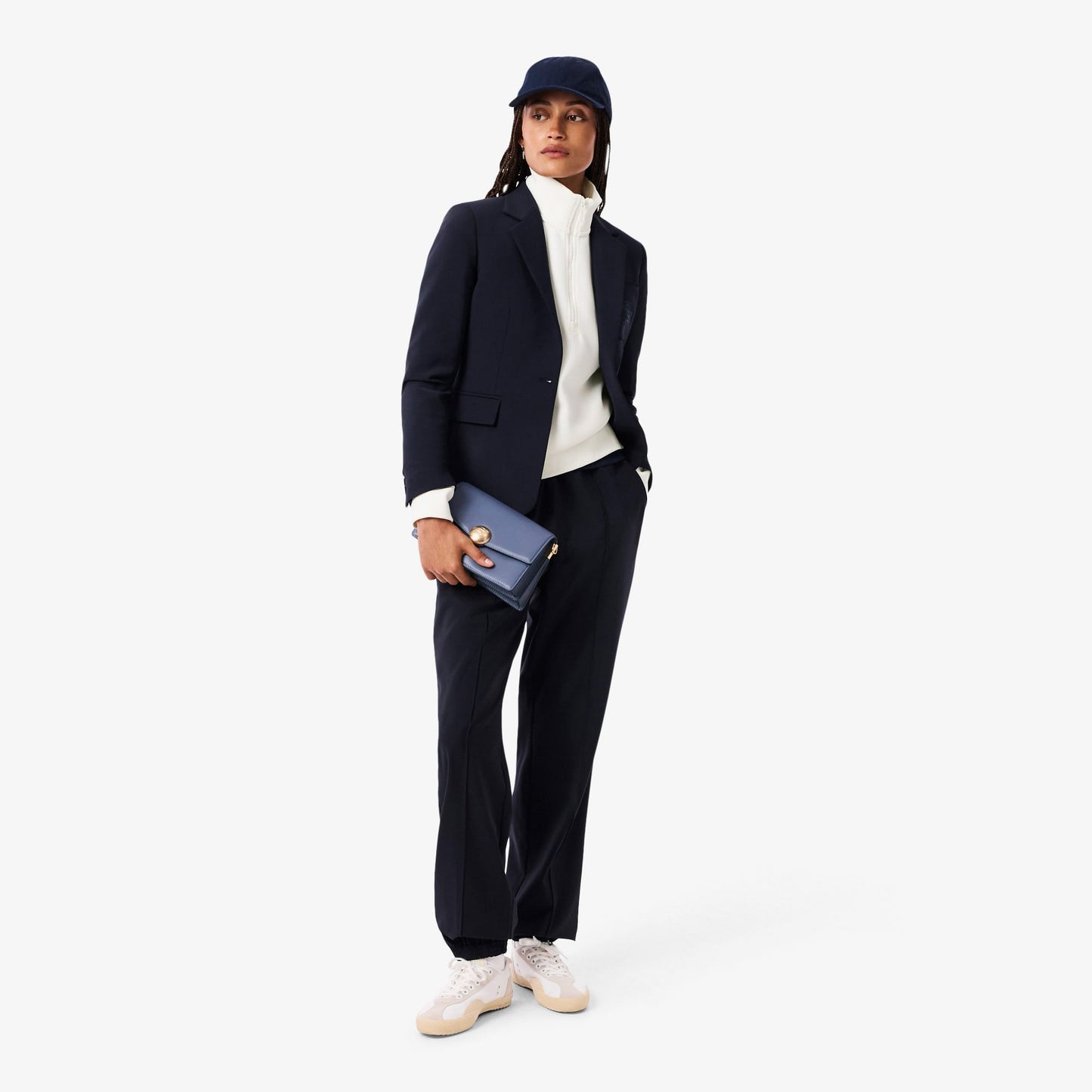 Lacoste Kadın Relaxed Fit Yarım Fermuarlı Beyaz Sweatshirt