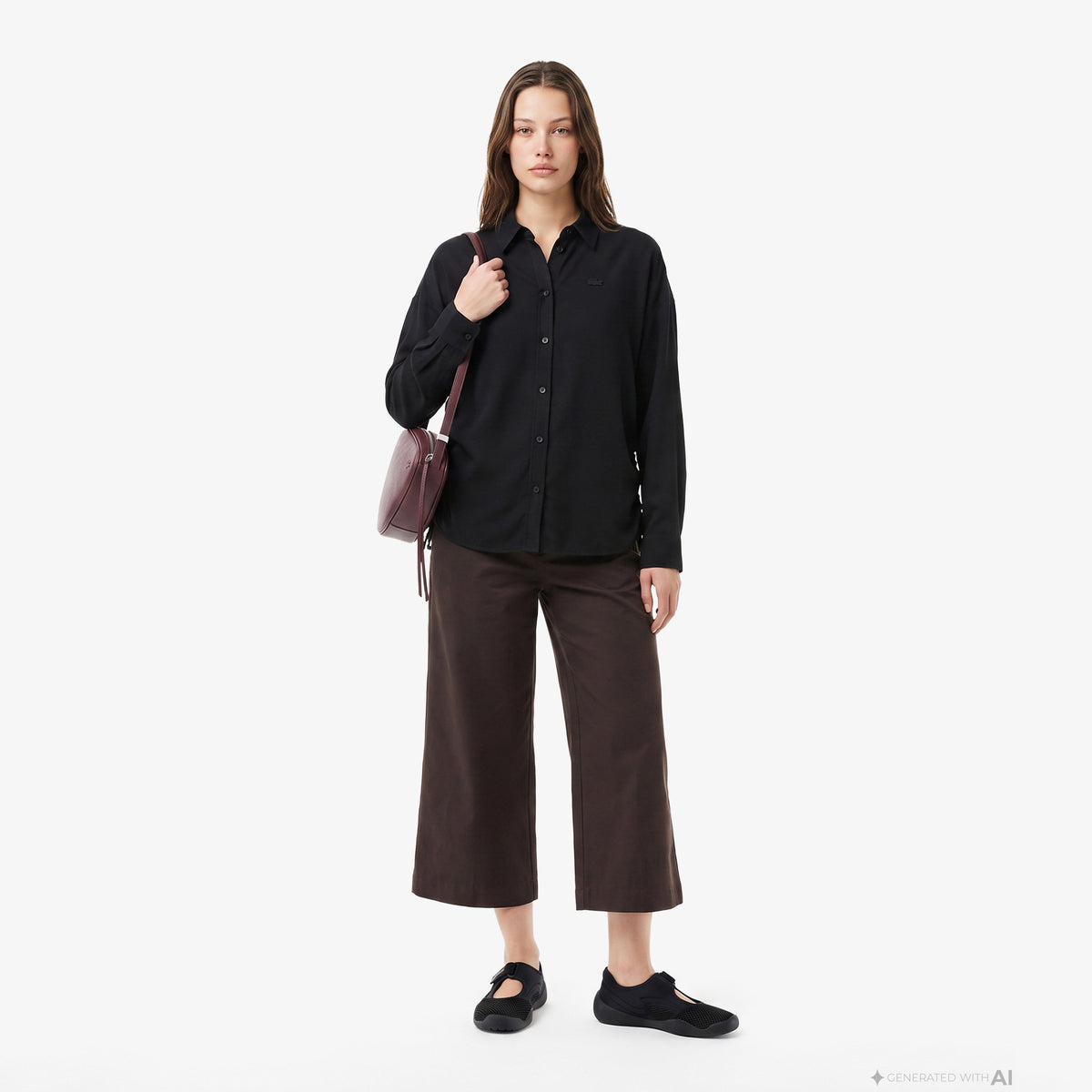 Lacoste Relaxed Fit Kadın Siyah Gömlek