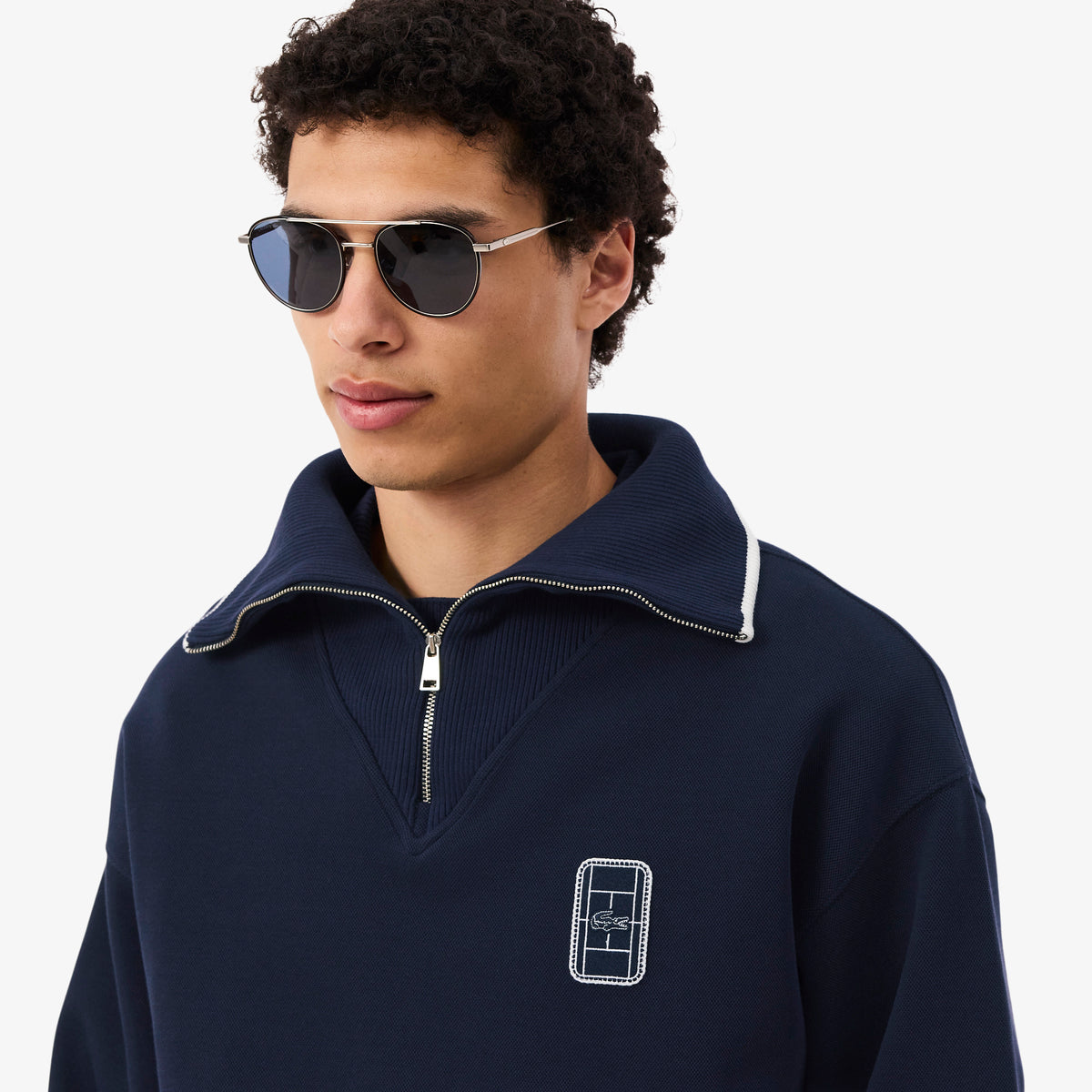 Lacoste Erkek Loose Fit Yarım Fermuarlı Lacivert Sweatshirt