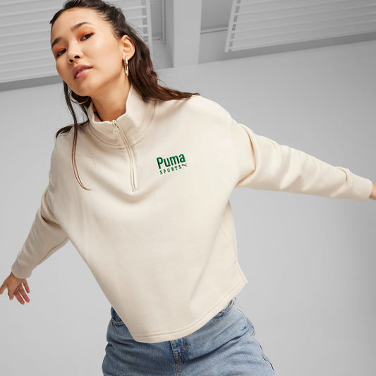 Puma Team Half Zip Crew Kadın Bej Sweatshirt