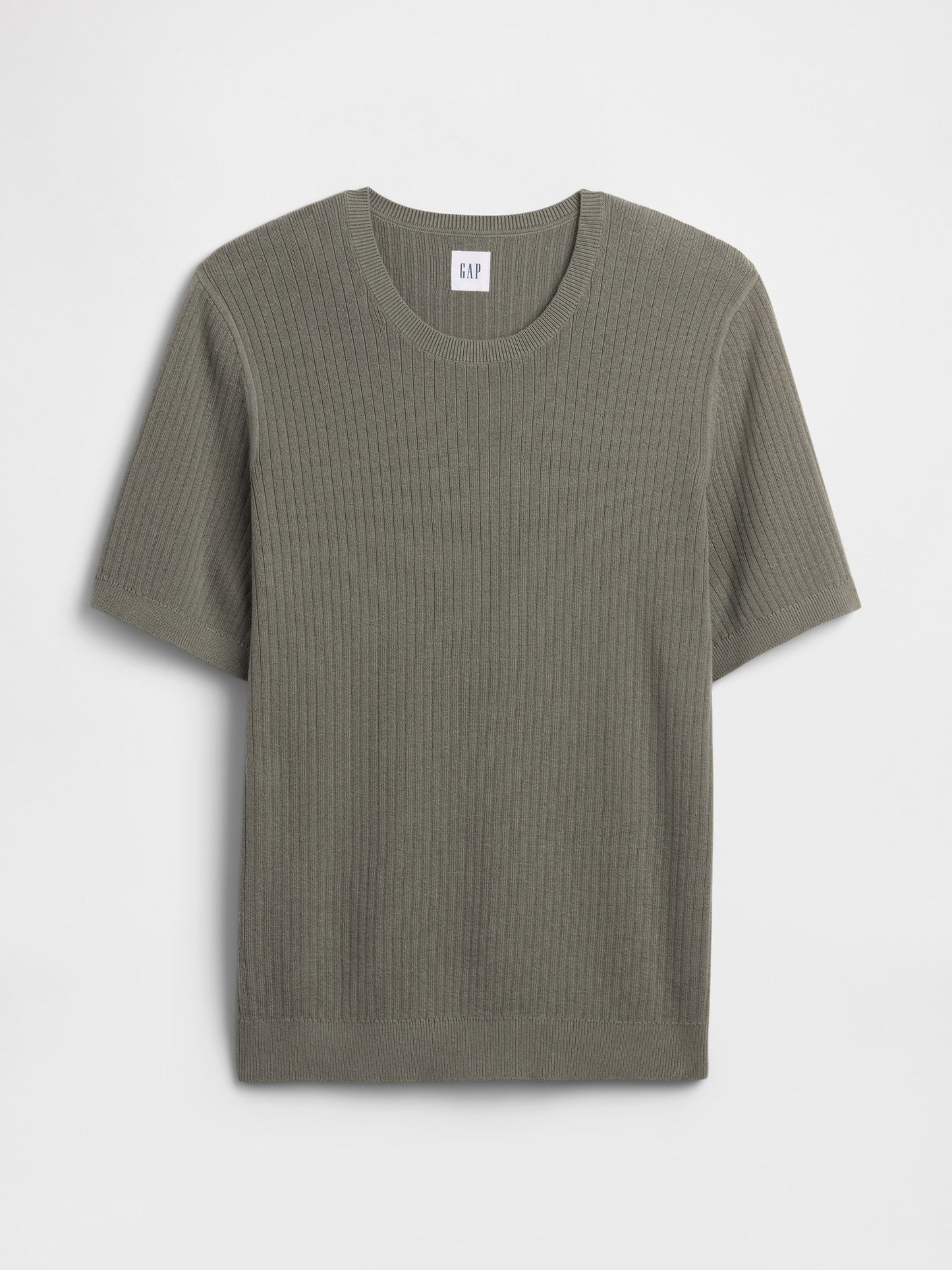 Haki Ribbed Bisiklet Yaka Triko T-shirt