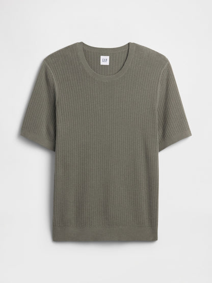 Haki Ribbed Bisiklet Yaka Triko T-shirt