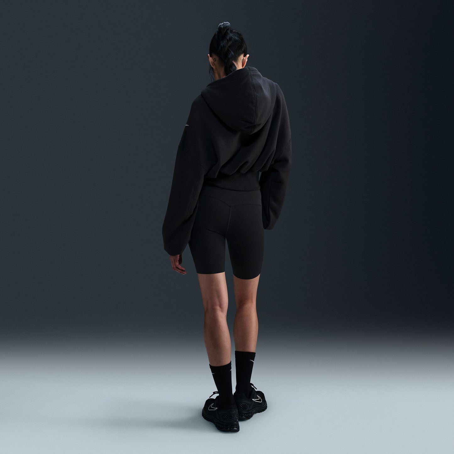 Nike Oversized Sportswear Fleece Cropped Kadın Siyah Günlük Sweatshirt
