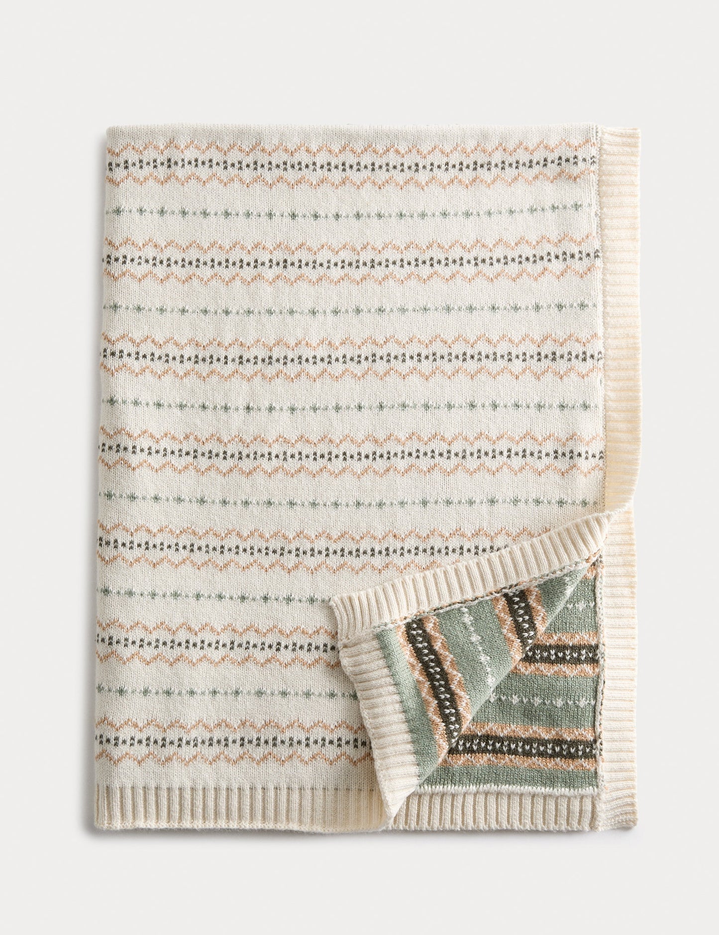 Saf Pamuk Karışımlı Fair Isle Desenli Şal