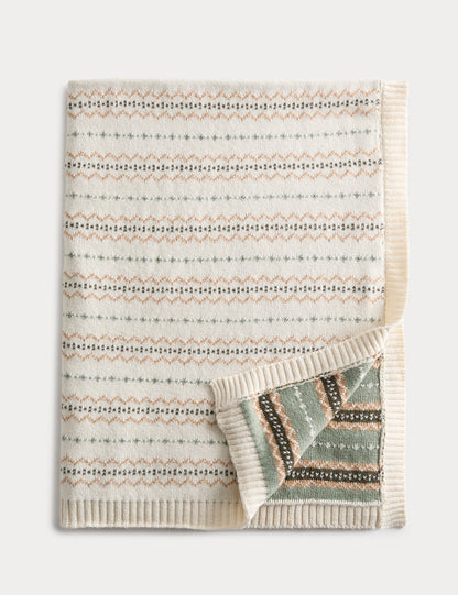 Saf Pamuk Karışımlı Fair Isle Desenli Şal