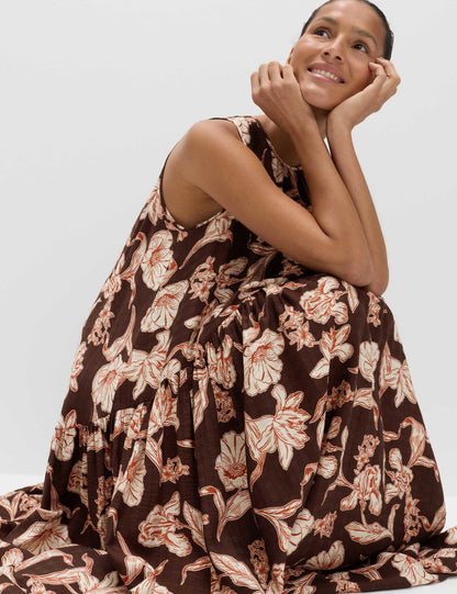 Çiçek Desenli Relaxed Fit Maxi Elbise