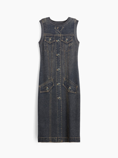 Koyu Mavi Gapstudio Baskılı Denim Terry Elbise