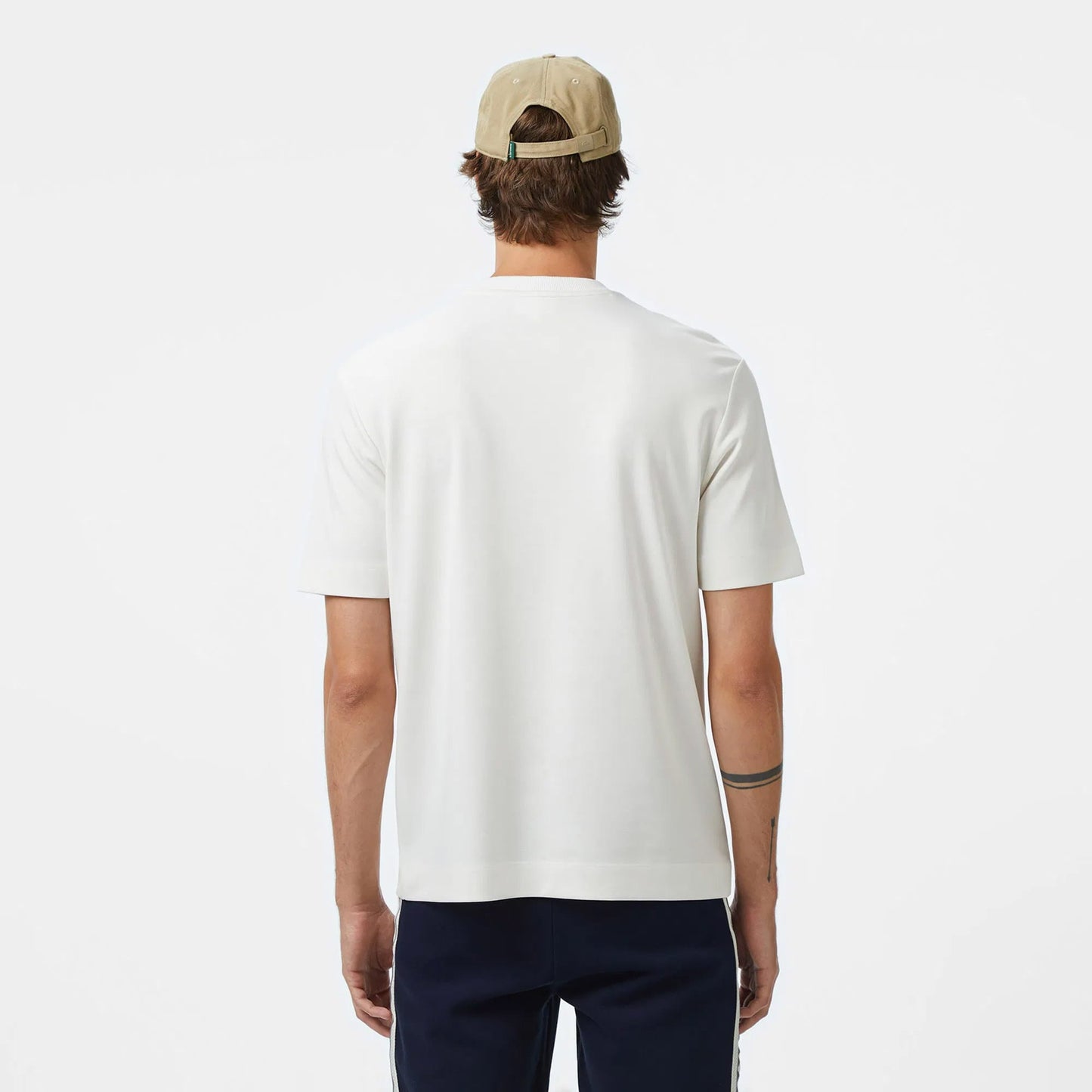 Lacoste Erkek Loose Fit Bisiklet Yaka Desenli Beyaz T-shirt