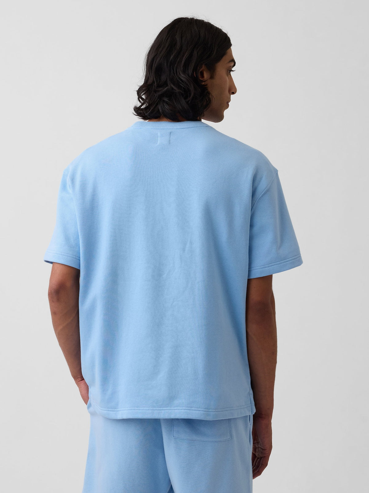 Açık Mavi Relaxed Fransız Havlu Kumaş Grafik Baskılı T-shirt