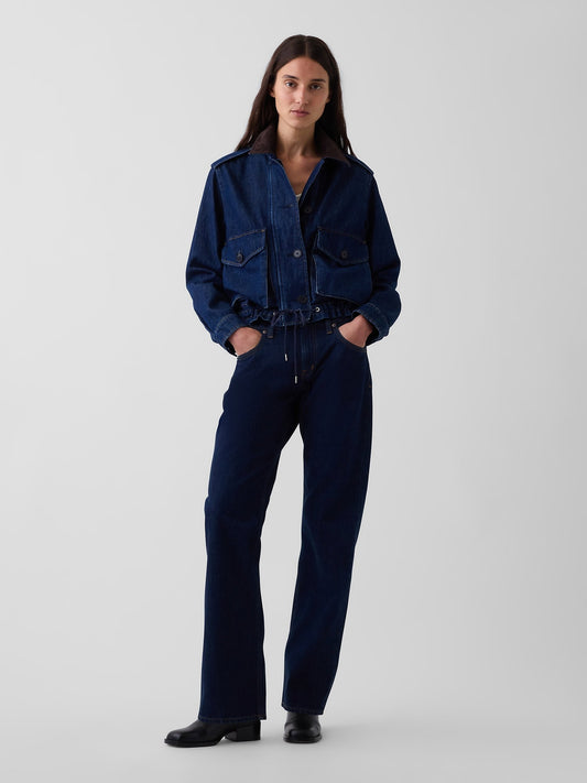 Koyu Mavi Mid Rise Straight Taper Jean Pantolon