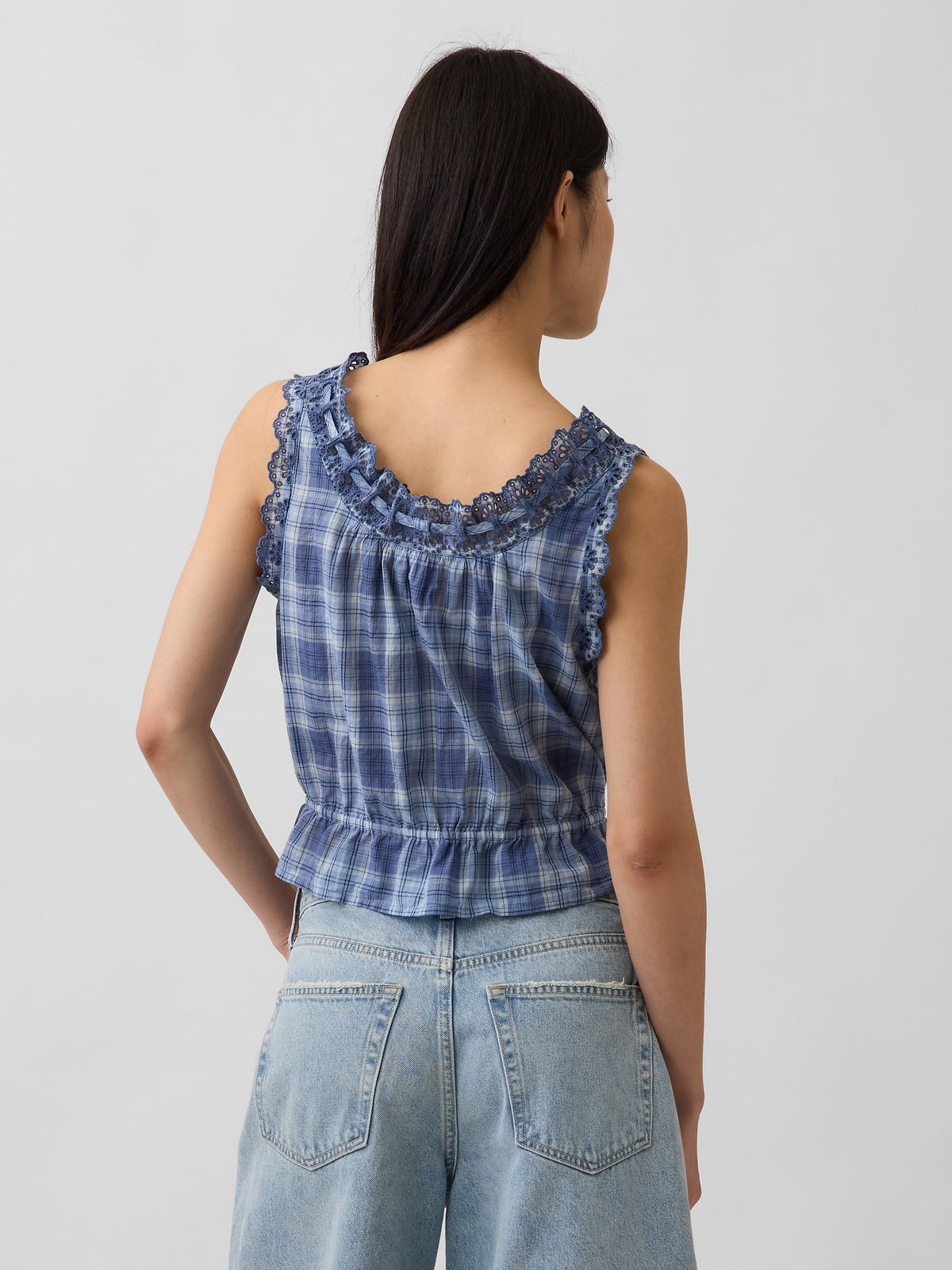 Mavi Eyelet Tie-front Crop Peplum Bluz