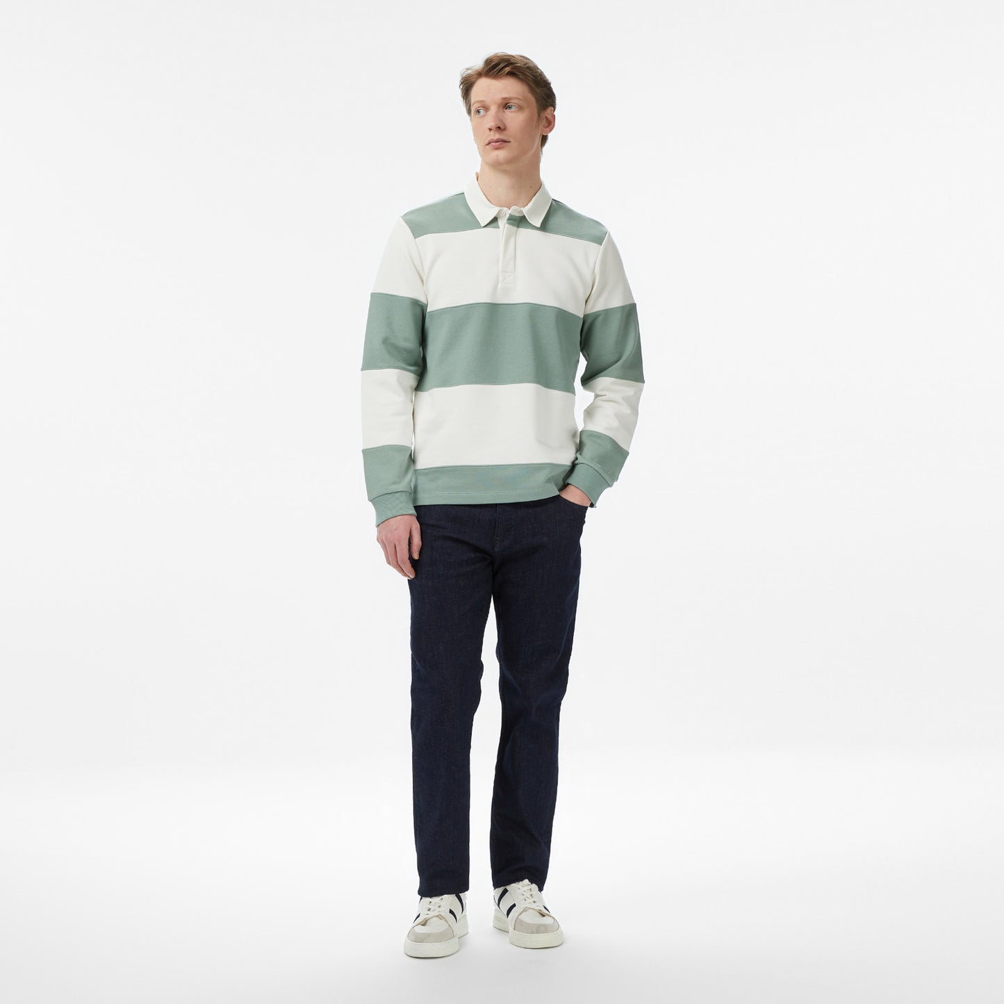 Nautica Erkek Yeşil Regular Fit Uzun Kollu Çizgili Polo Yaka T-shirt