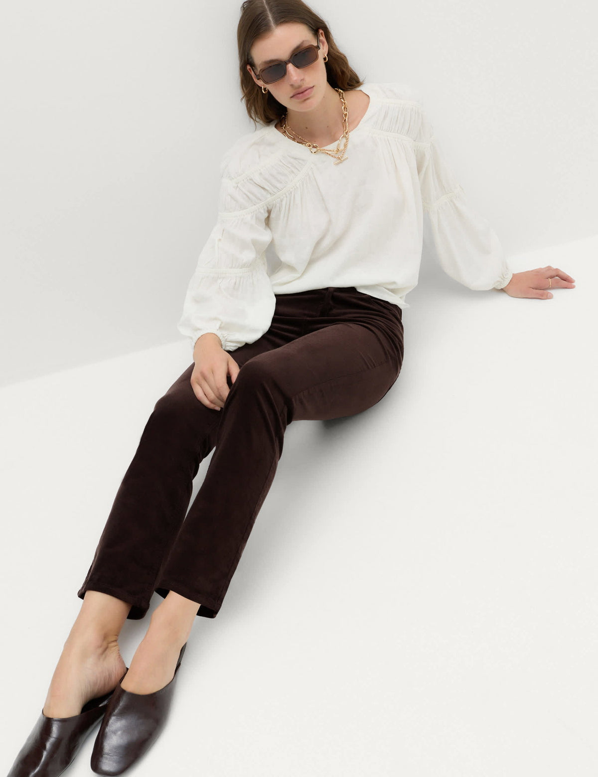 Yüksek Belli Fitilli Cropped Flare Pantolon