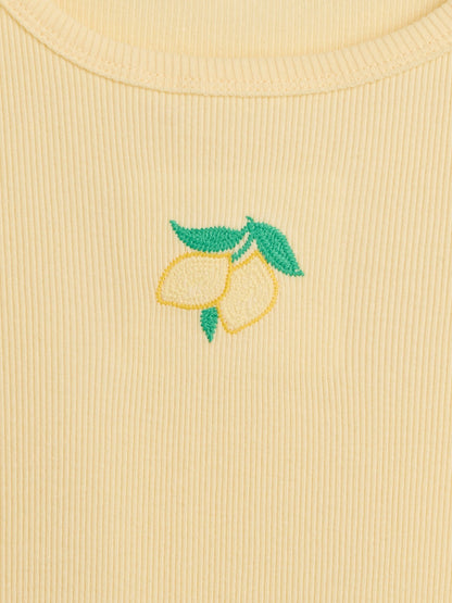 Sarı Kids Ribbed Bisiklet Yaka T-shirt