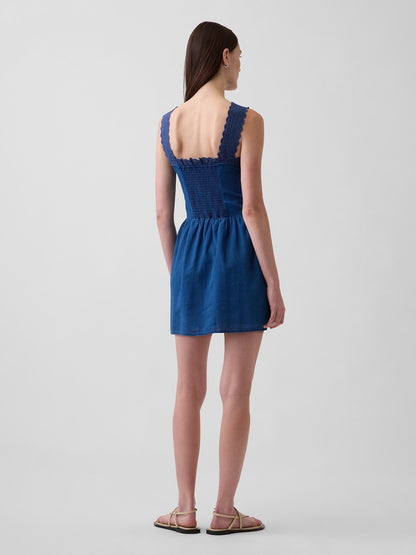 Beyaz Pintuck Drop-waist Mini Elbise