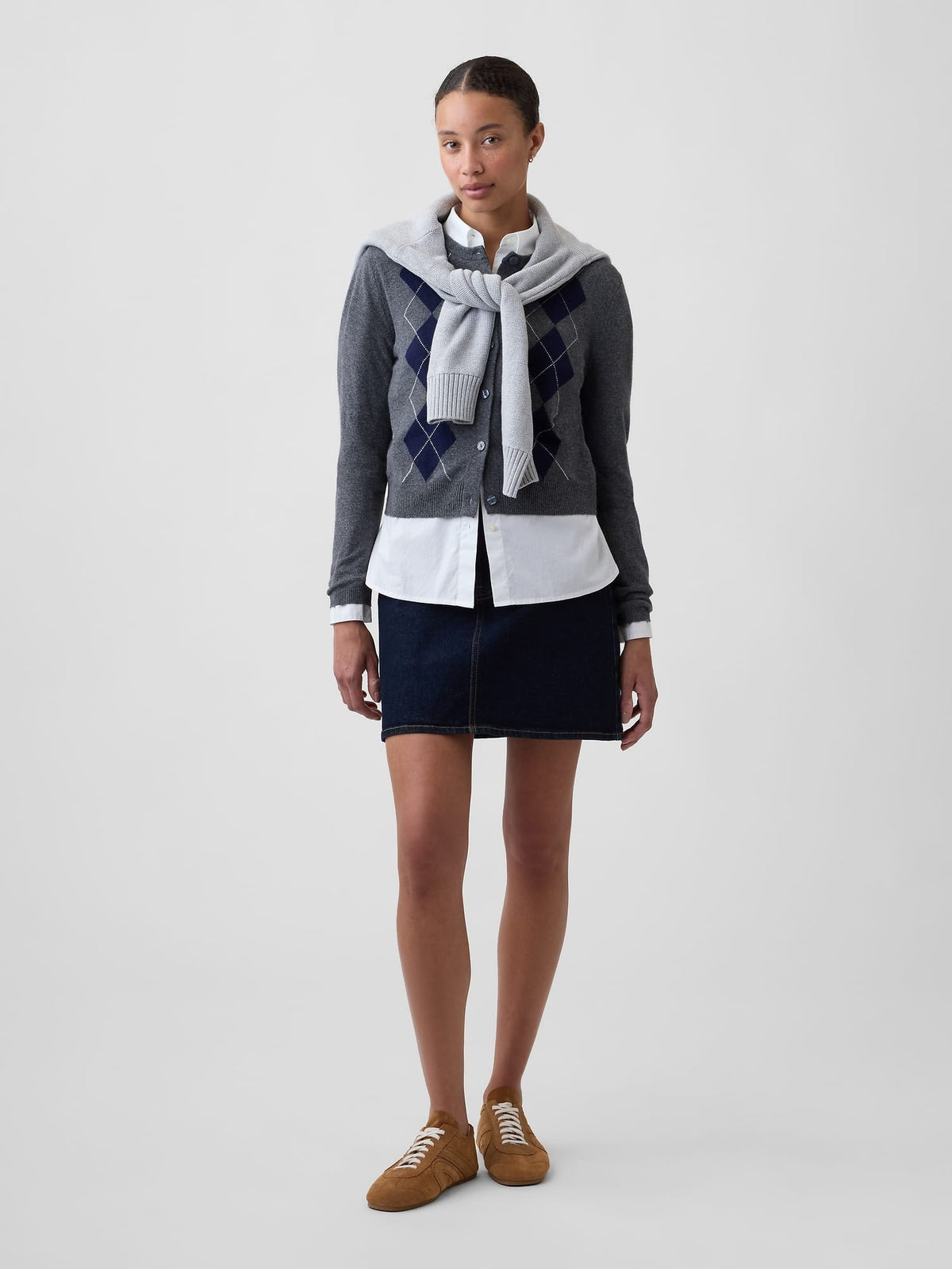 Gri Cashsoft Crop Bisiklet Yaka Hırka