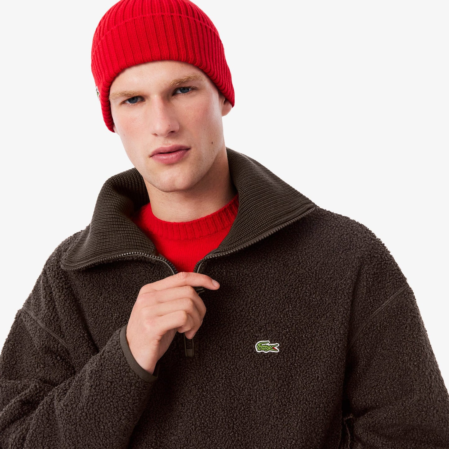 Lacoste Erkek Loose Fit Yarım Fermuarlı Kahverengi Sweatshirt