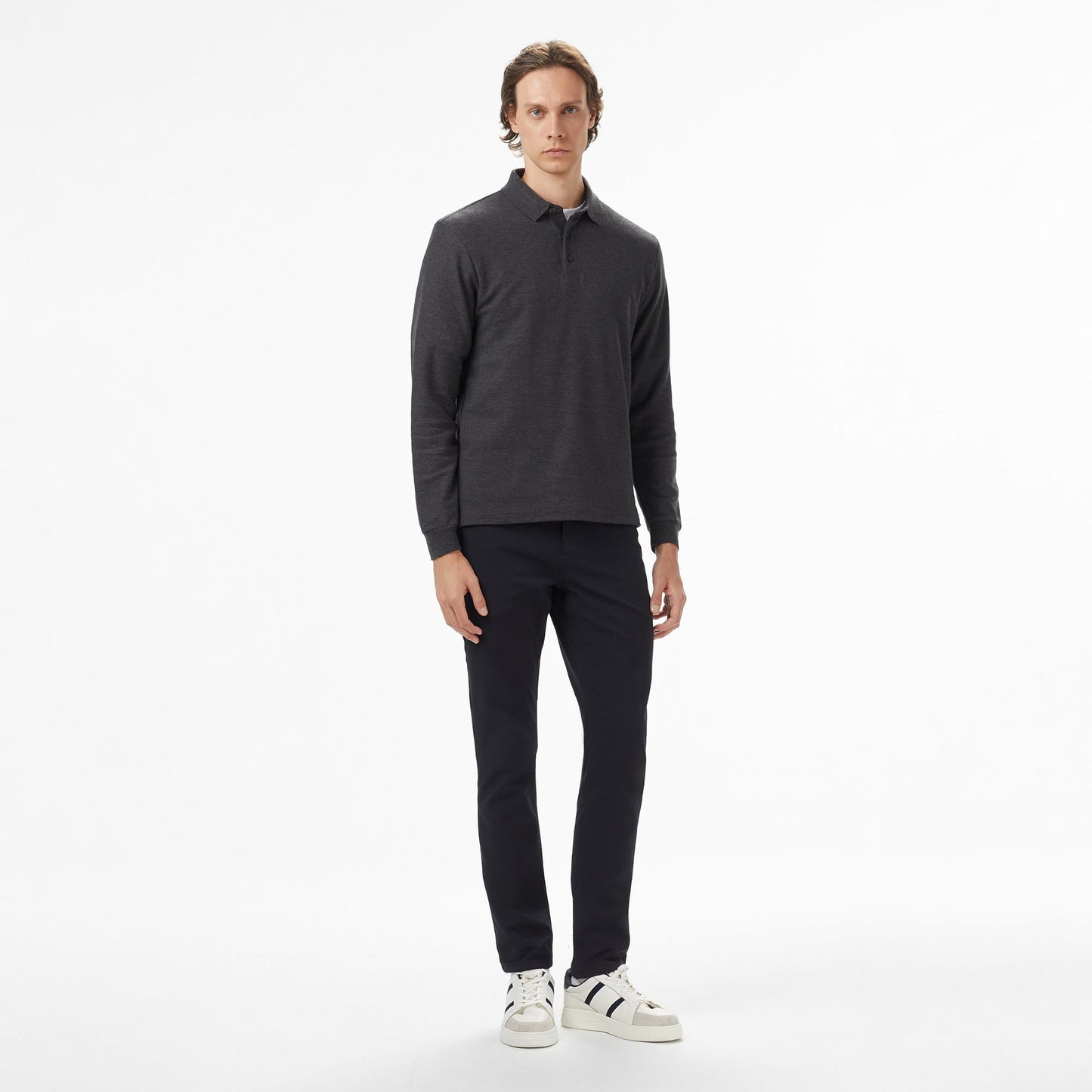 Nautica Erkek Gri Classic Fit Uzun Kollu Polo Yaka T-shirt