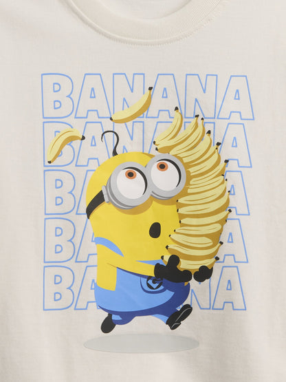 Beyaz Minions Oversized Grafik Baskılı T-shirt