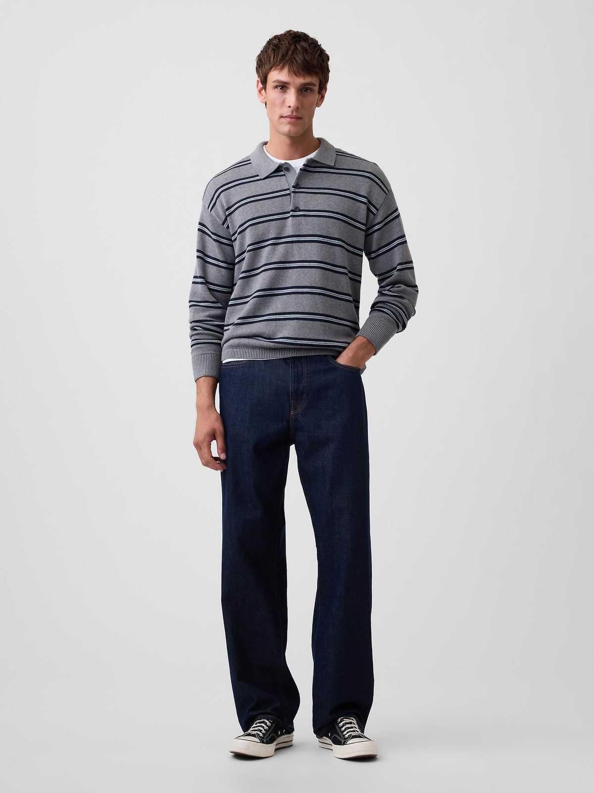 Gri Relaxed Polo Kazak