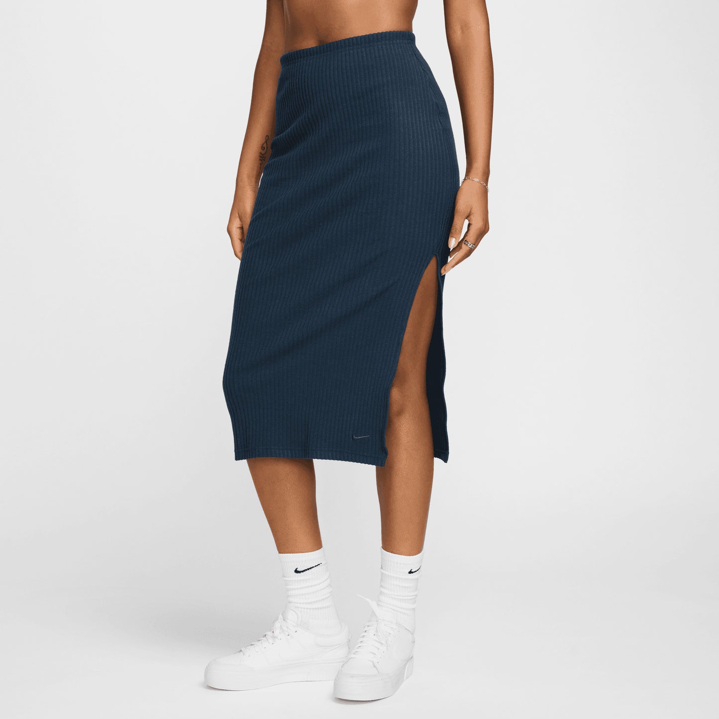 Nike Sportswear Chill Rib Kadın Mavi Slim Midi Etek