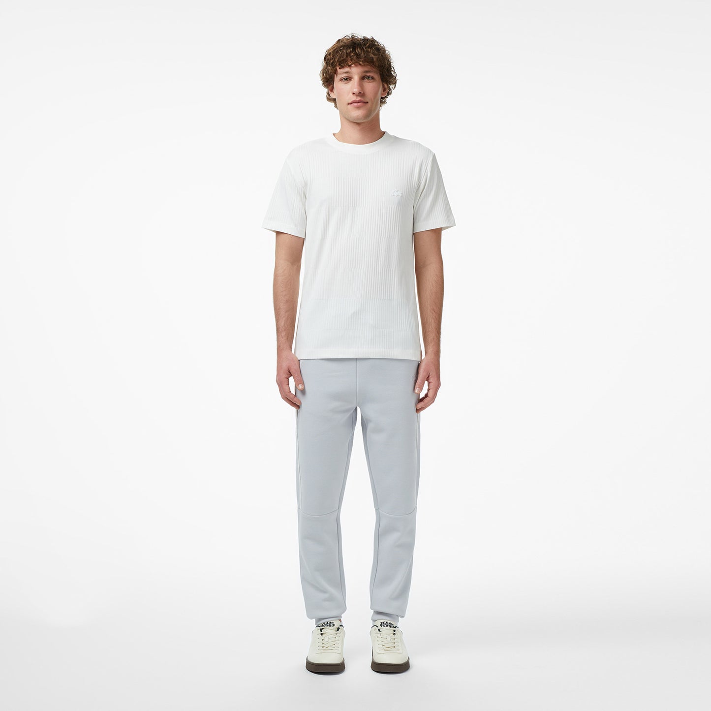 Lacoste Erkek Regular Fit Bisiklet Yaka Çizgili Beyaz T-shirt
