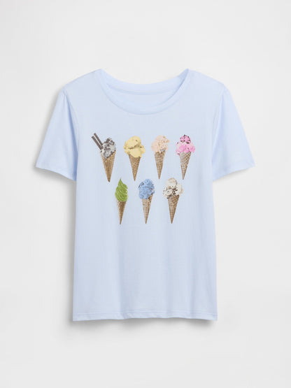 Açık Mavi Grafik Baskılı T-shirt