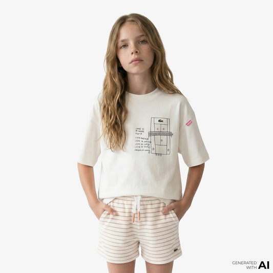 Lacoste Heavy Cotton Print Çocuk Beyaz T-shirt