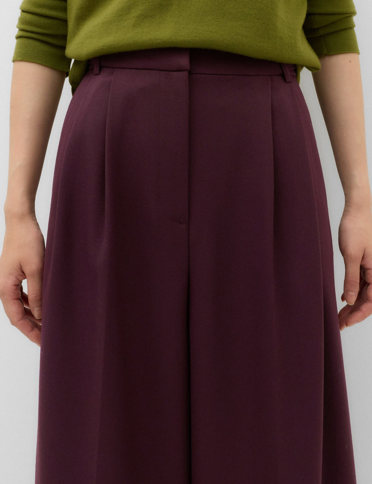 Yüksek Belli Çift Pileli Wide Leg Pantolon
