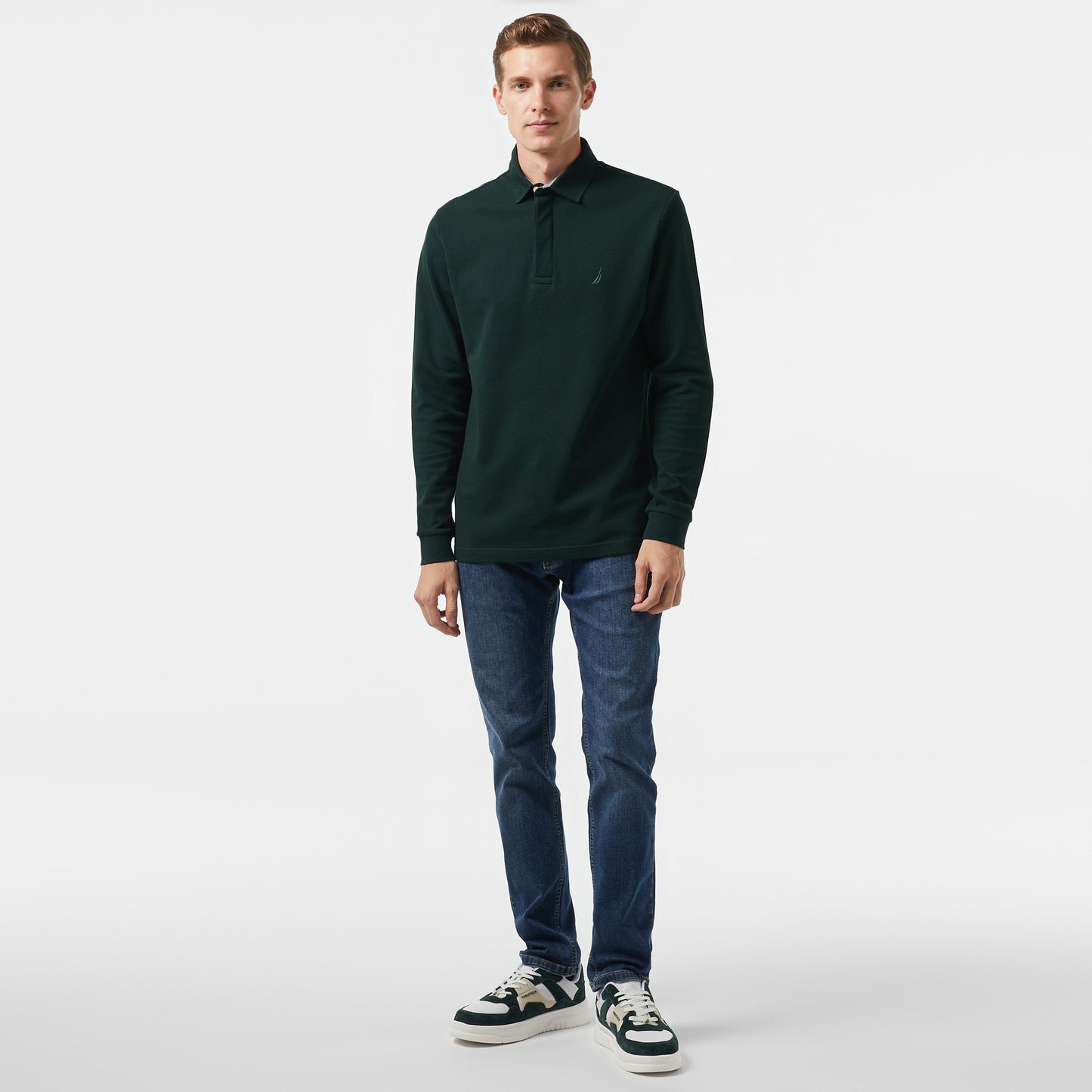 Nautica Erkek Yeşil Slim Fit Uzun Kollu Polo Yaka T-shirt
