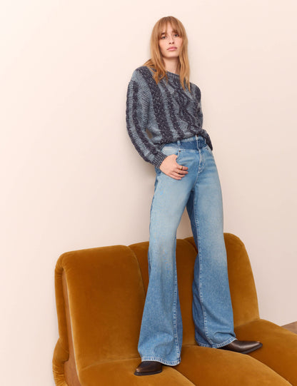 Orta Belli Çift Tonlu Bootcut Jean