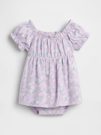 Lila Organik Pamuk Çiçekli Bodysuit Elbise